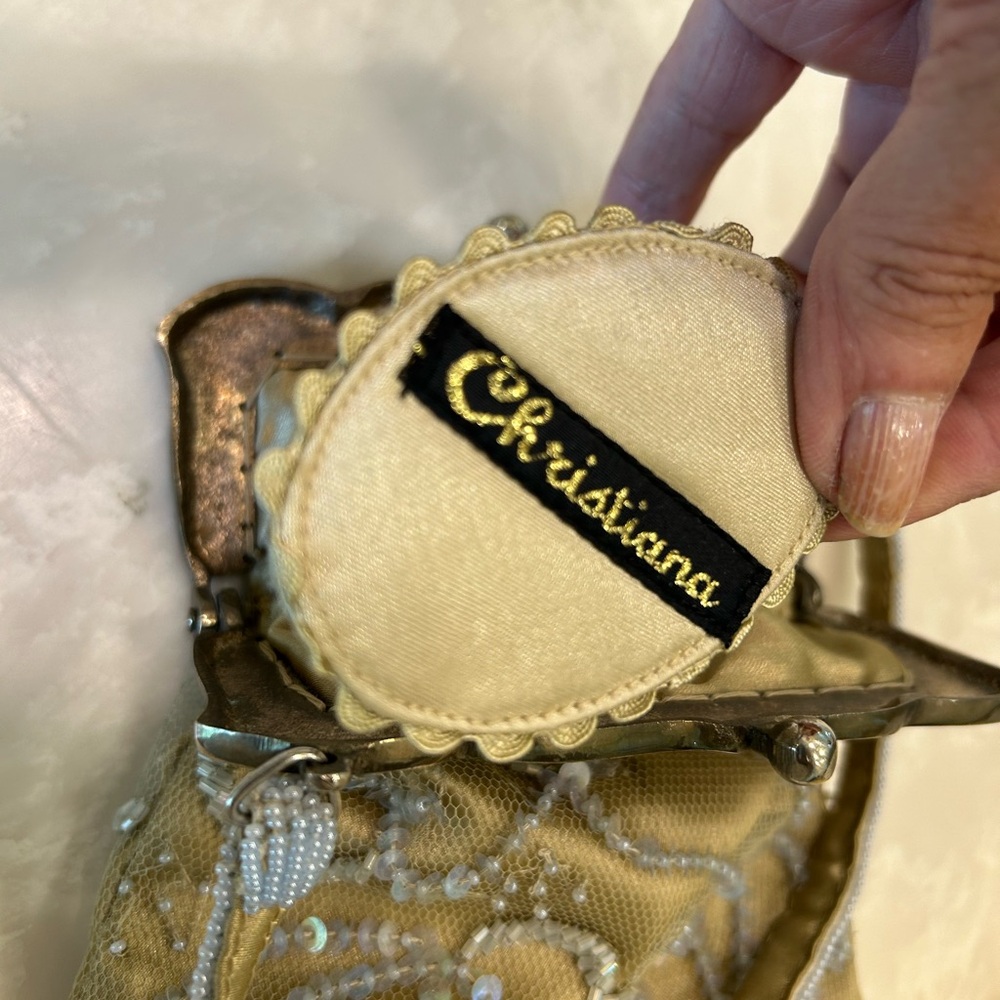 Saks Fifth Avenue Sequin and Beaded Evening Purse with attached mirror, clip top - Picture 11 of 14